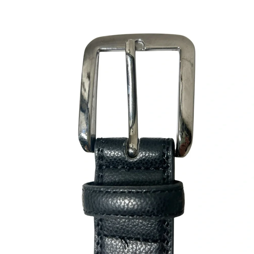 NWT Revonah Black Pebbled Leather Men's Belt Sz S Silver Tone Buckle